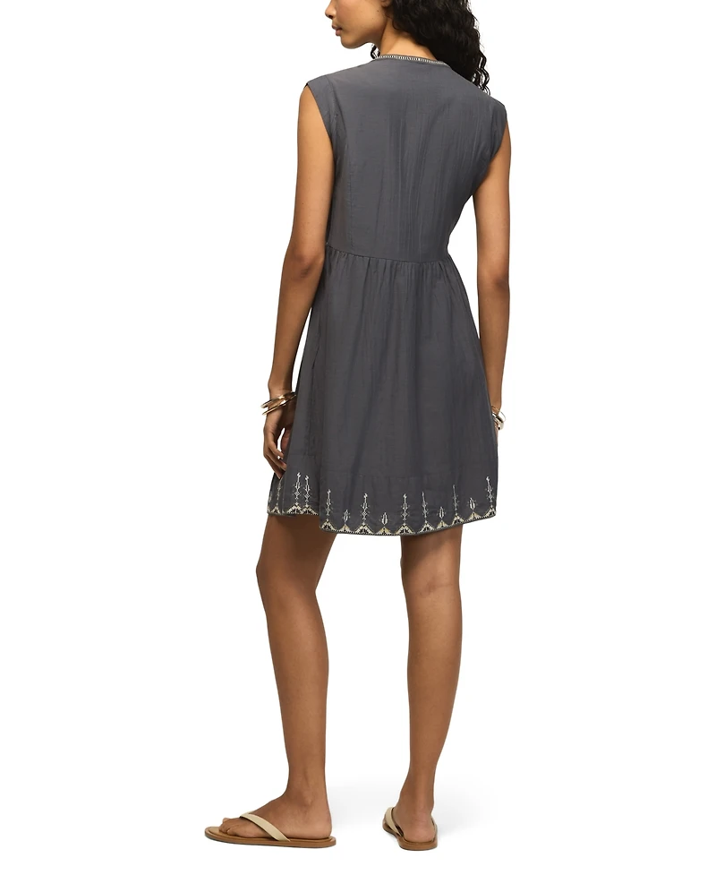 Lucky Brand Women's Embroidered Yoke Notch Neck Mini Dress