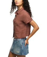 Lucky Brand Women's Lace Trimmed Button Front Camp Shirt