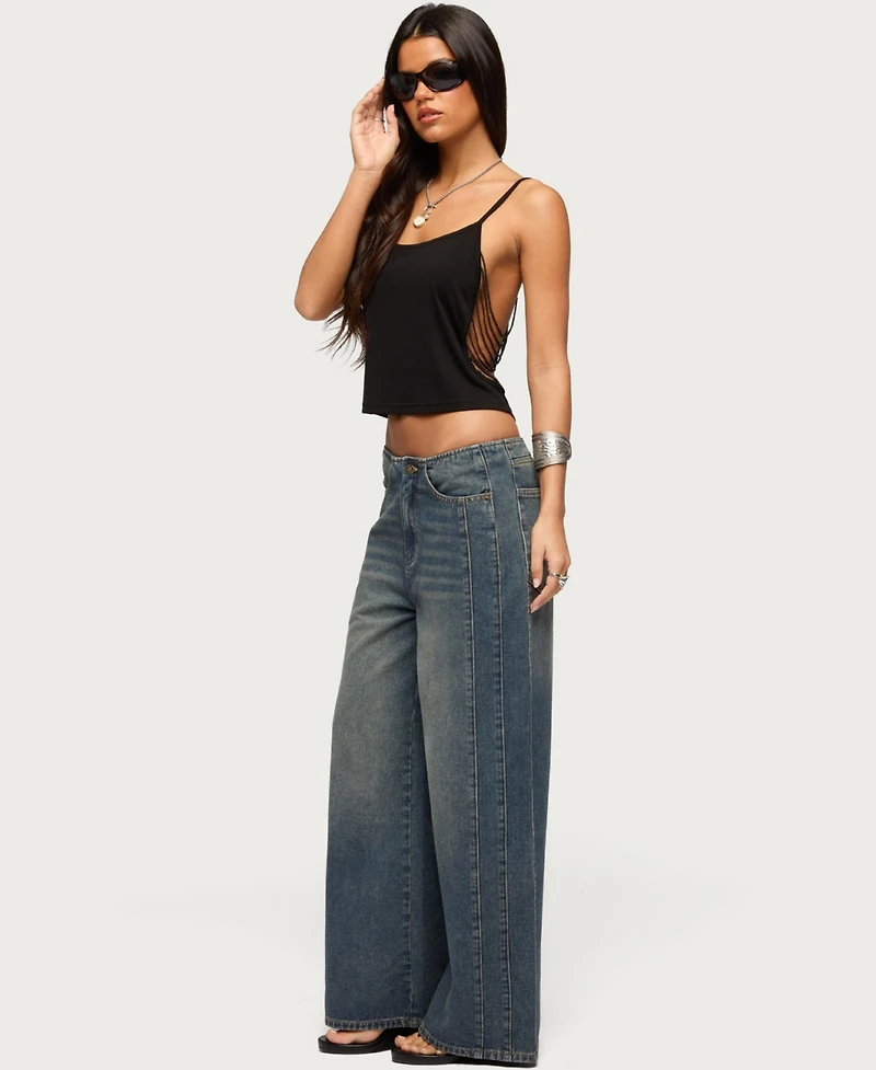 Edikted Women's Elia No Waistband Low Rise Baggy Jeans