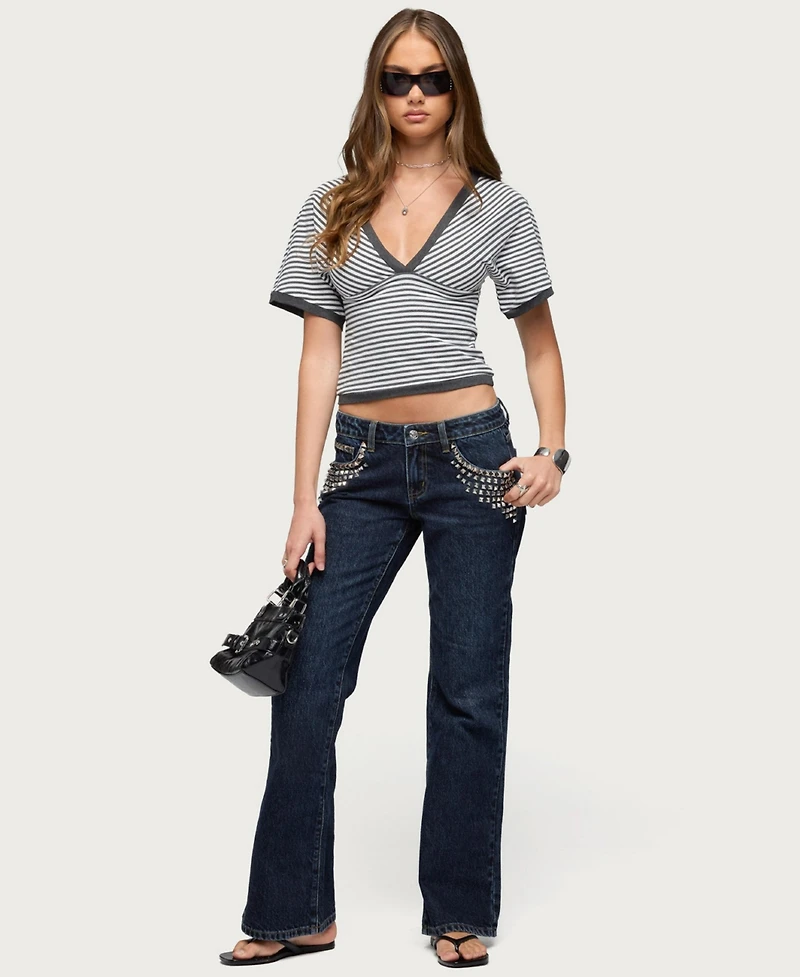 Edikted Women's Primrosa Striped V Neck Flutter Top