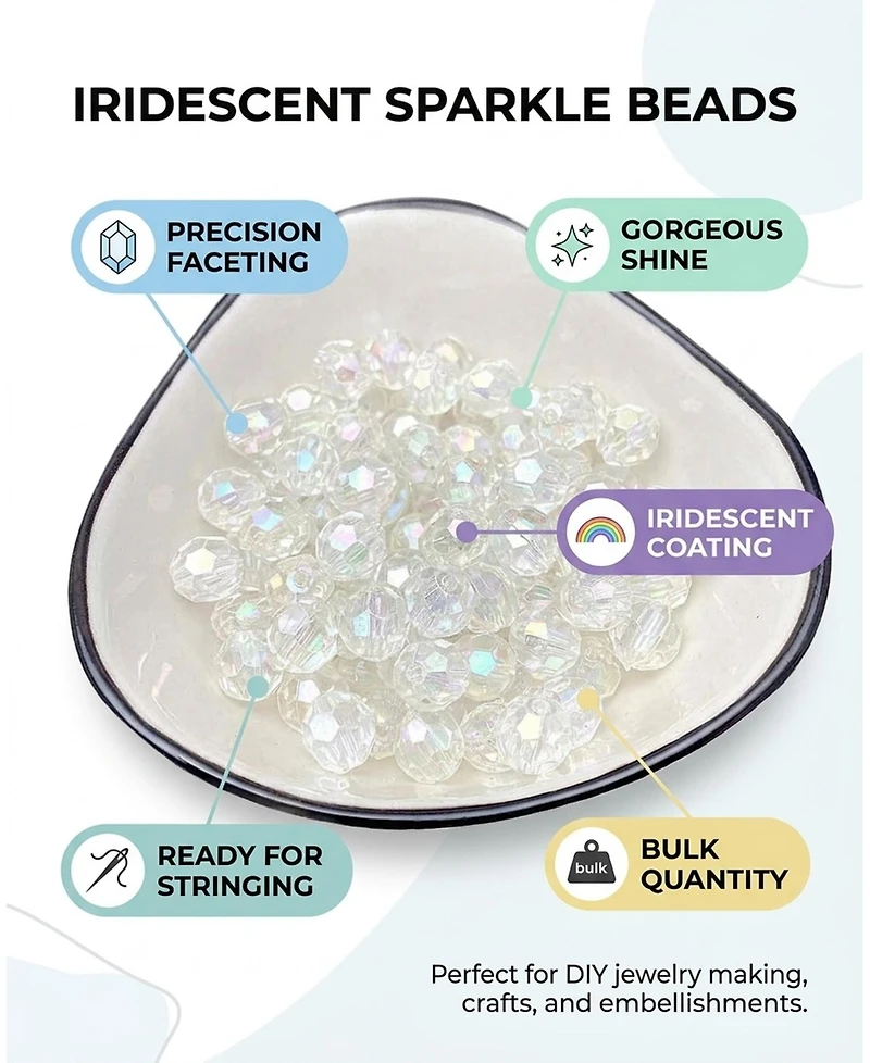 Sevorley 640Piece Set 8mm Acrylic Faceted Round Loose Beads for Diy Jewelry