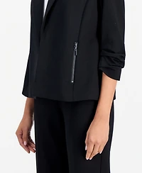 Anne Klein Essentials Petite 3/4-Sleeve Open-Front Zip-Pocket Jacket