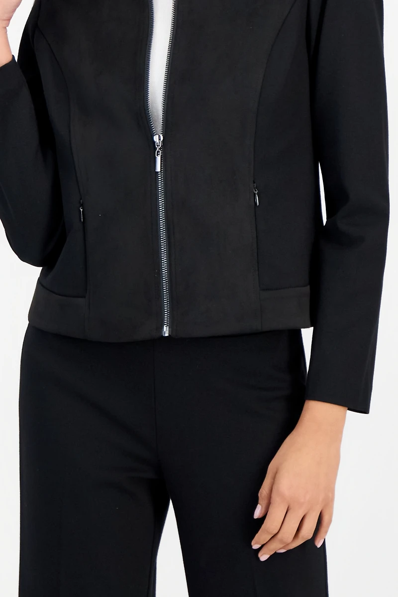 Anne Klein Essentials Petites Scuba Zip-Front Moto Jacket