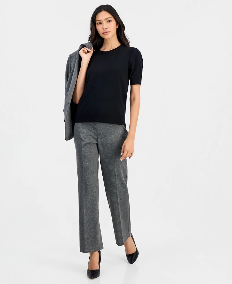 Anne Klein Essentials Petite Puff-Sleeve Crewneck Sweater