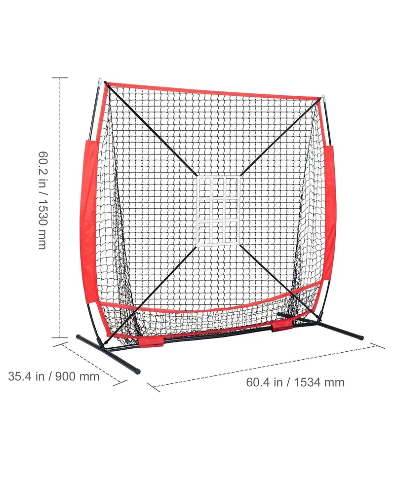 Sevorley 5x5 ft Portable Baseball Softball Practice Net with Strike Zone and