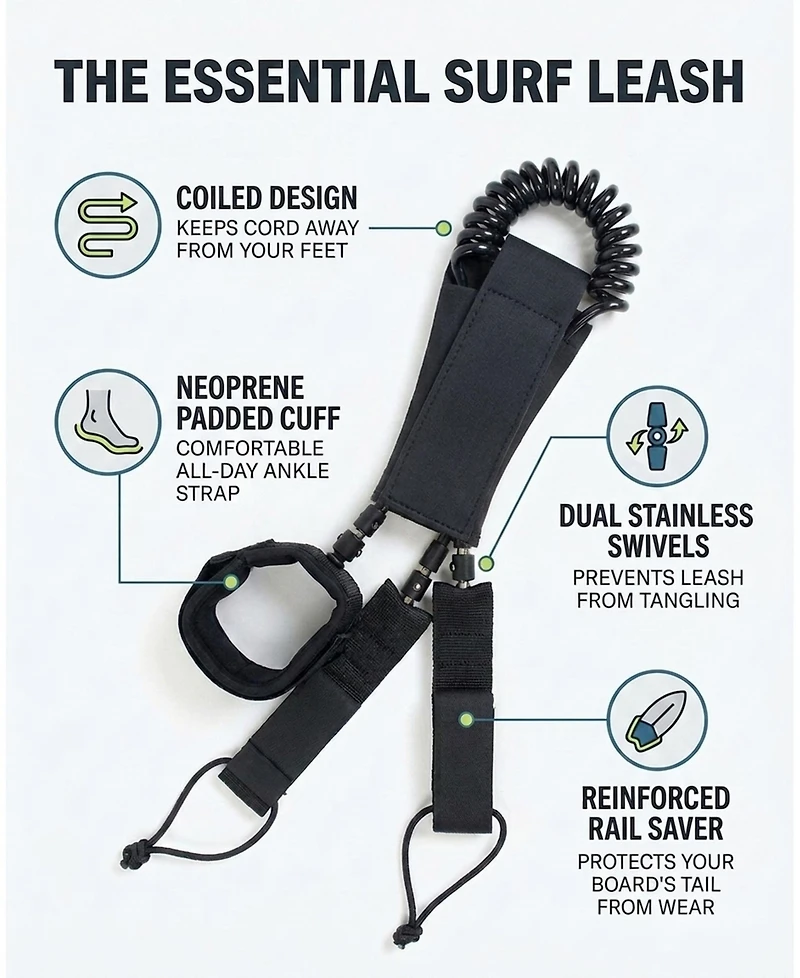 Sevorley 10 ft Coiled Stand Up Paddle Board Leash with Stainless Swivels