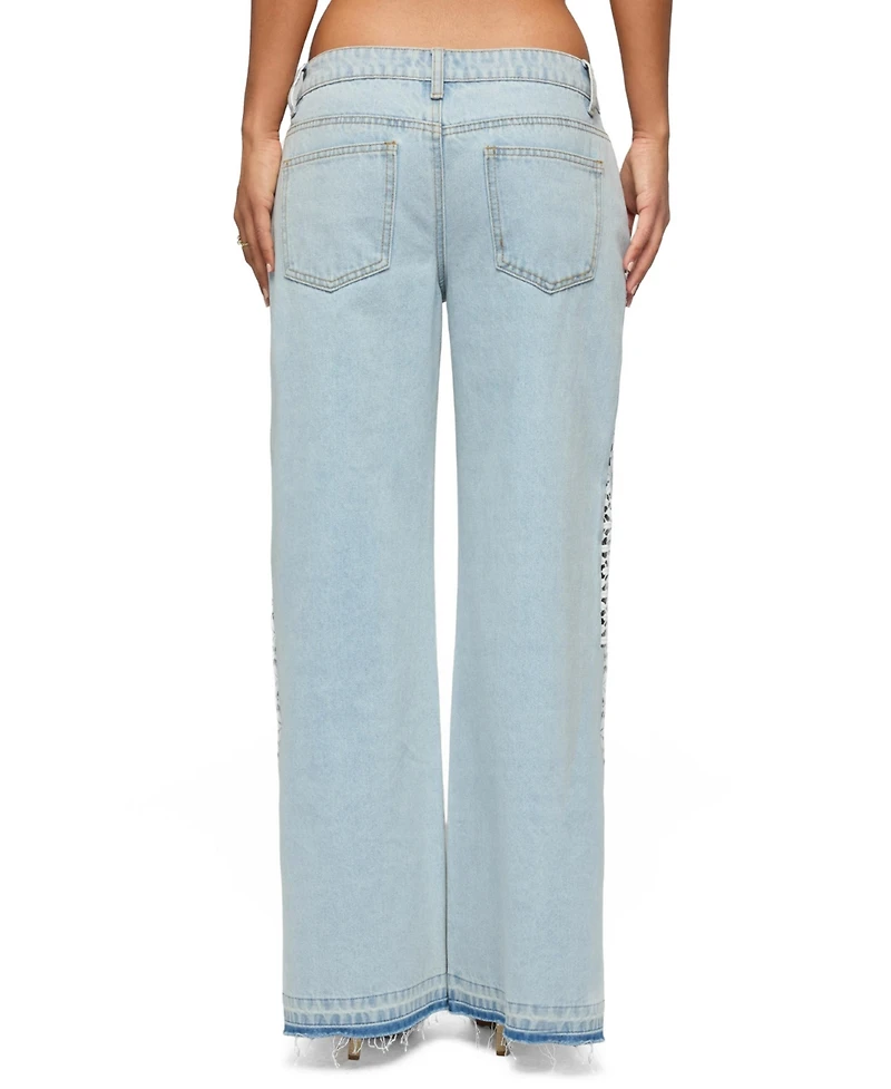Edikted Women's Crochet Panel Low Rise Wide Leg Jeans