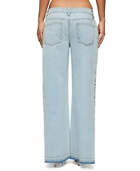Edikted Women's Crochet Panel Low Rise Wide Leg Jeans