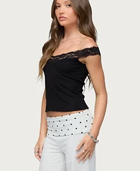 Edikted Women's Freyah Lacey Off Shoulder Top