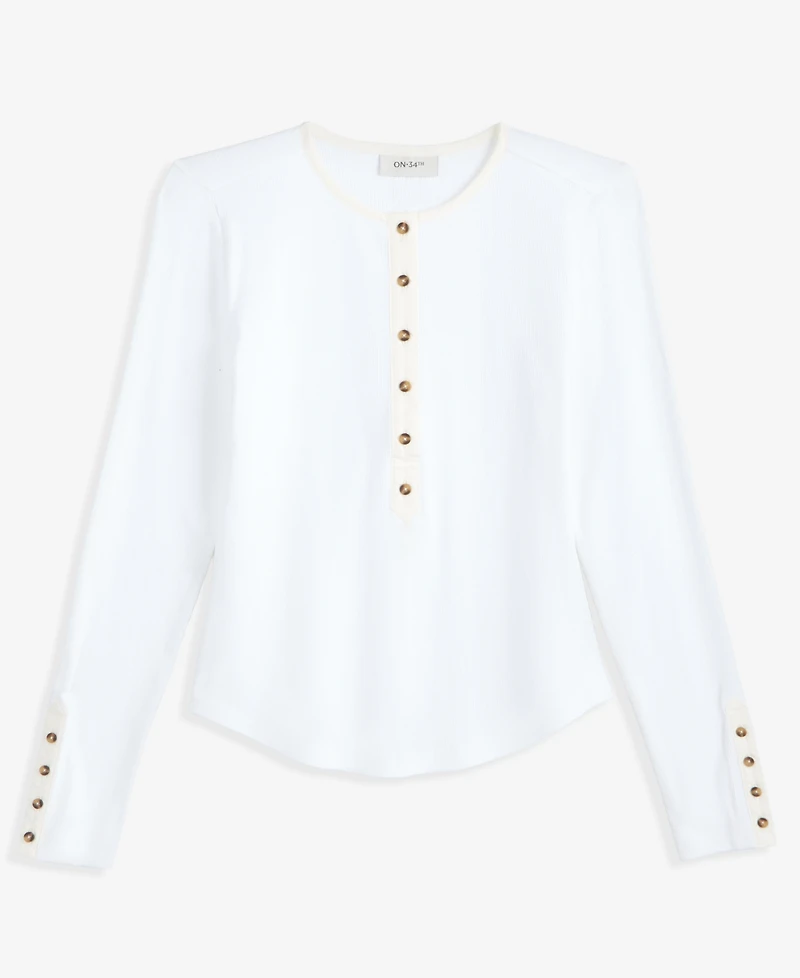 On 34th Women's Long Sleeve Ribbed Henley Top, Macy's Exclusive
