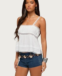Edikted Women's Mable Lacey Straight Neck Tank Top