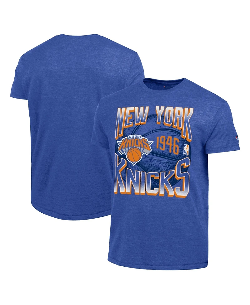 Champion Men's Royal New York Knicks Basketball Background Tri-Blend T-Shirt