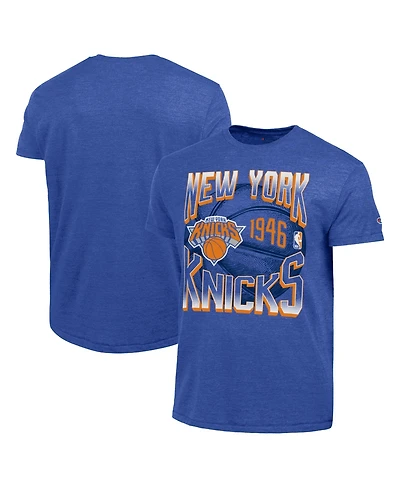 Champion Men's Royal New York Knicks Basketball Background Tri-Blend T-Shirt