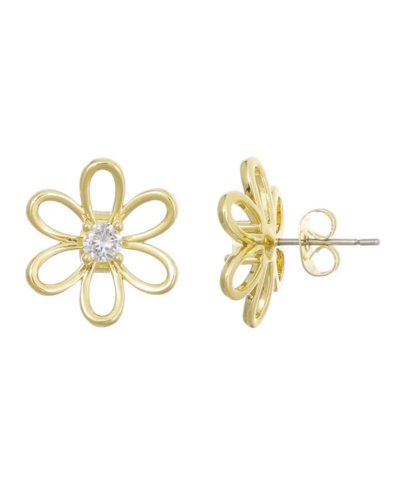 Adornia Gold Cubic Zirconia Flower Outline Stud Earrings