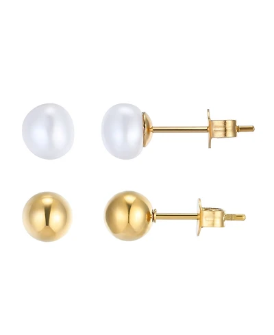 Adornia 5mm Natural Freshwater Imitation Pearl and Gold Ball Stud Earring Set