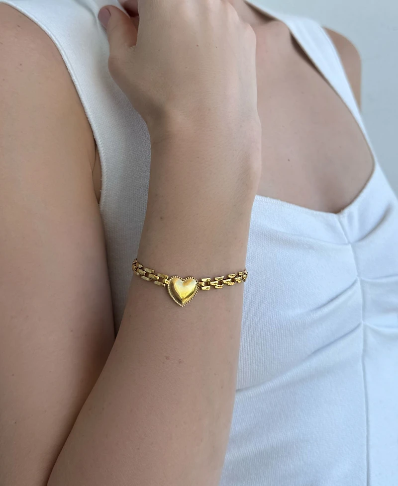 Adornia Tarnish Resistant Gold Heart Grid Chain Bracelet