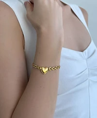 Adornia Tarnish Resistant Gold Heart Grid Chain Bracelet