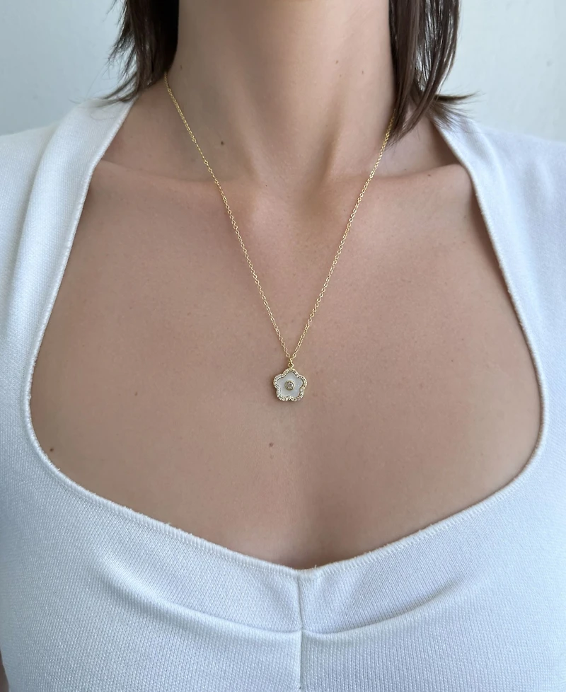 Adornia Gold Imitation Pearl Flower Center Stone Pendant Necklace