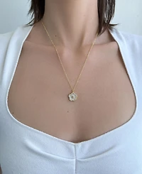 Adornia Gold Imitation Pearl Flower Center Stone Pendant Necklace
