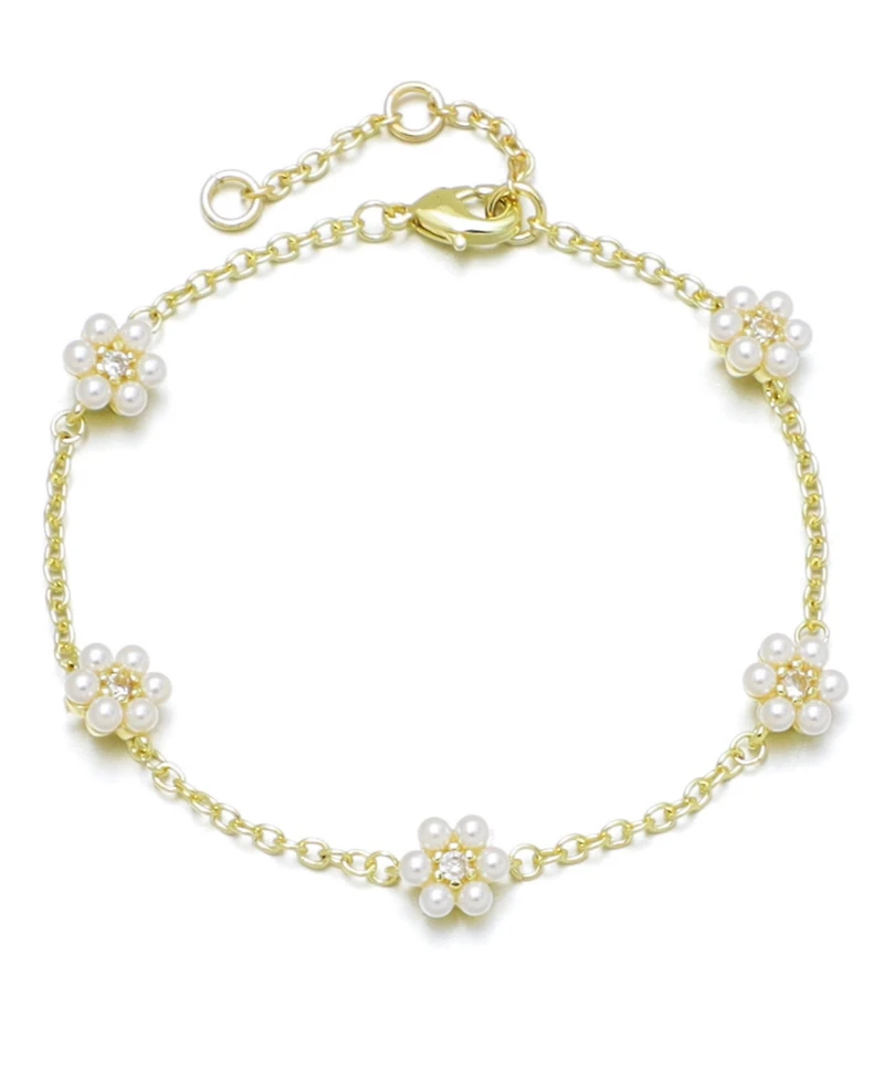 Adornia Gold Imitation Pearl Flower Station Bracelet