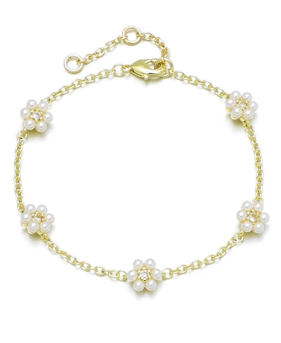 Adornia Gold Imitation Pearl Flower Station Bracelet