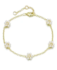 Adornia Gold Imitation Pearl Flower Station Bracelet