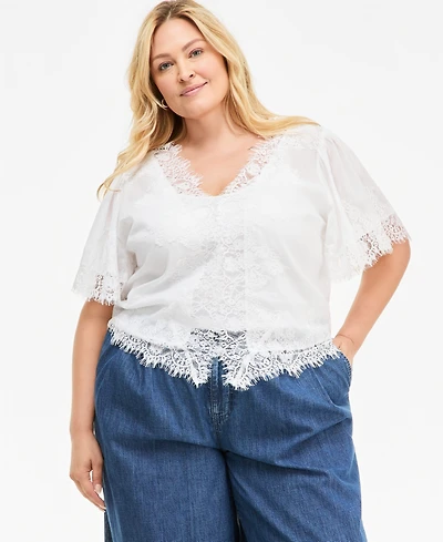 On 34th Plus Lace Short-Sleeve Blouse, Macy's Exclusive