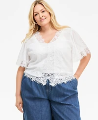 On 34th Plus Lace Short-Sleeve Blouse, Macy's Exclusive