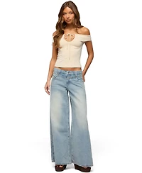 Edikted Women's Stitched Low Rise Wide Leg Jeans