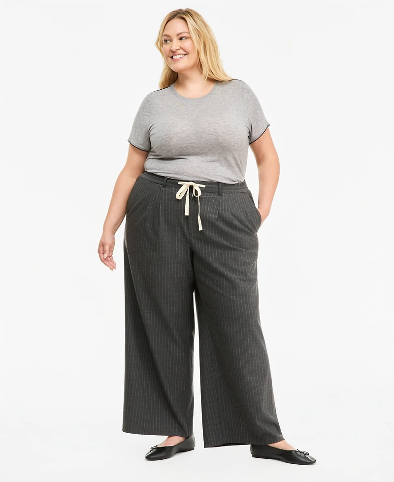 On 34th Plus Piped Tissue Jersey Layering Crewneck T-Shirt, Macy's Exclusive