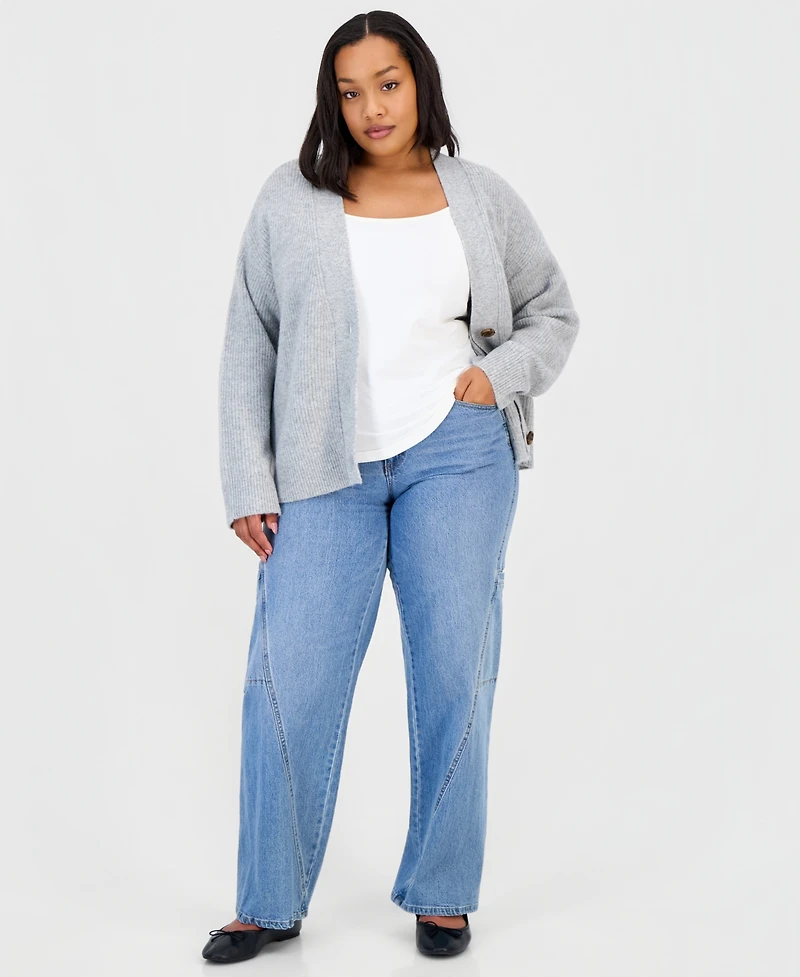 On 34th Trendy Plus Three-Button V-Neck Cardigan, Macy's Exclusive