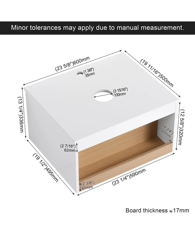 Sillysis Wall Mounted Bathroom Vanity with Marble Vessel Sink, Floating Plywood Cabinet, Open Storage for Small Spaces