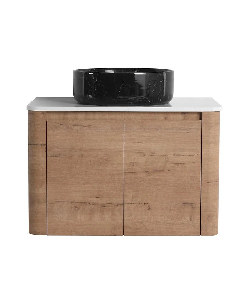 Sillysis Wall Mounted Modern Bathroom Vanity with Plywood Cabinet, Stone Countertop
