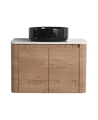 Sillysis Wall Mounted Modern Bathroom Vanity with Plywood Cabinet, Stone Countertop