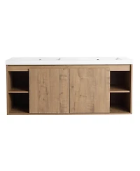 Sillysis 47.6 Inch Wall Mounted Double Sink Bathroom Vanity with Open Storage and Soft Close Doors, Modern Plywood Cabinet