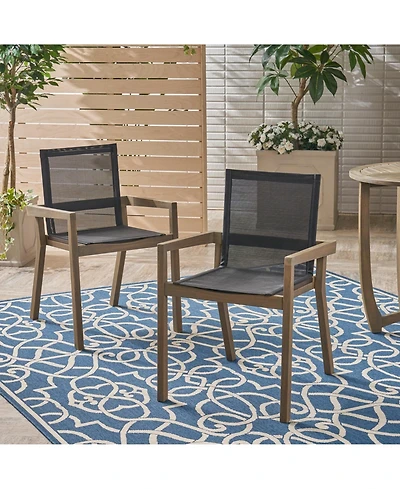 Clihome 2-Piece Acacia Wood Outdoor Dining Chairs Mesh Patio Armrest Chair