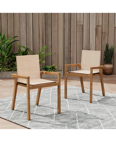 Clihome 2-Piece Acacia Wood Outdoor Dining Chairs Mesh Patio Armrest Chair