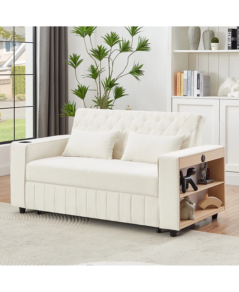 Clihome 61.4" Pull-out Sofa Bed Convertible Couch Loveseat Modern Sleeper with Adjustable Backrest for Living Room