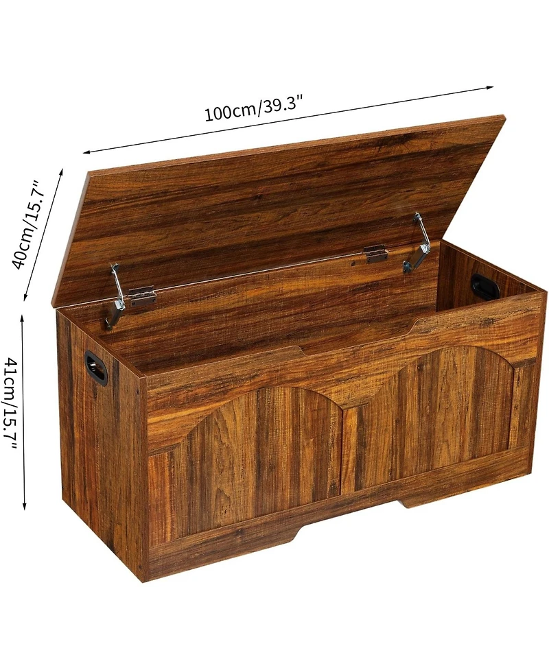 Gaomon 39.3" Retro Wooden Storage Bench - Storage Chest with U-Shaped Cut-Out Pull, Safety Hinge, Supports 300 lbs, Easy Assembly