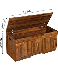 Gaomon 39.3" Retro Wooden Storage Bench - Storage Chest with U-Shaped Cut-Out Pull, Safety Hinge, Supports 300 lbs, Easy Assembly