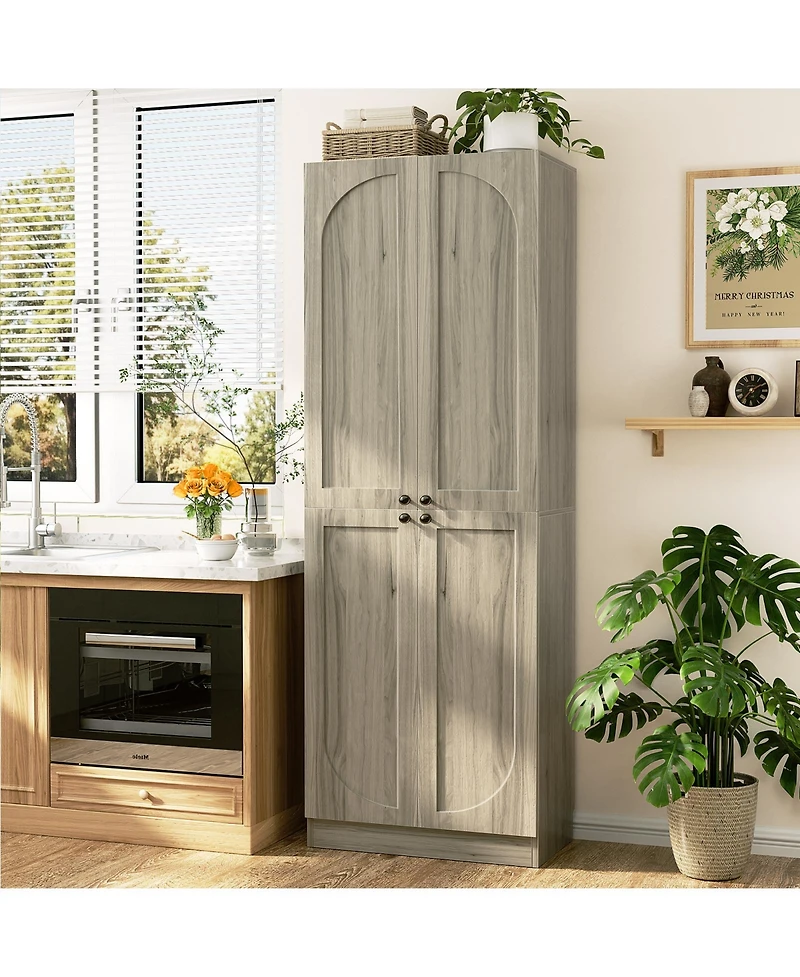 Aheaplus Tall Arch Pantry Cabinet with Doors and Shelves, Wooden Kitchen