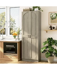 Aheaplus Tall Arch Pantry Cabinet with Doors and Shelves, Wooden Kitchen