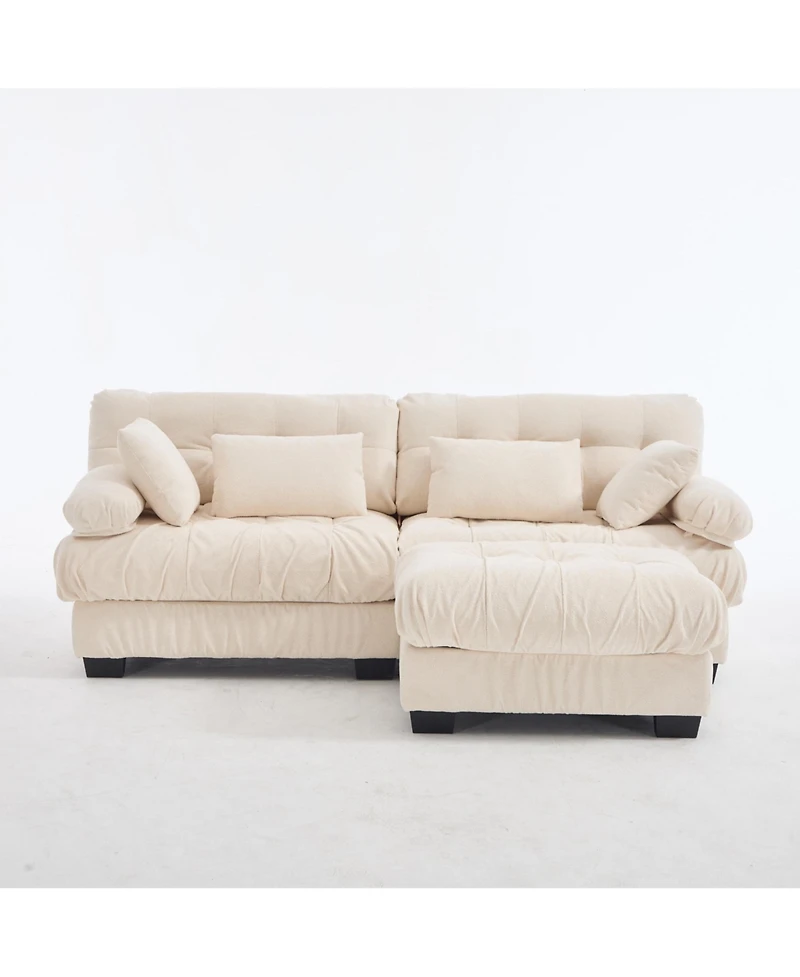 Clihome Modular Sectional Sofa Cloud Couch, Deep Seat L Shaped Couch with Ottoman,Comfy advanced flannelette Loveseat 4 Pillows