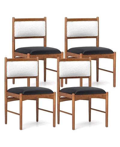 Gymax Wooden Dining Chair Set of 4 w/ Rubber Wood Frame Faux Leather Padded Seat