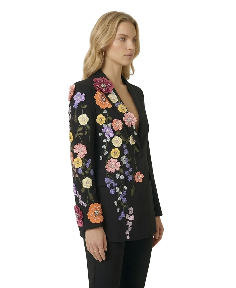 Modenaire Women's Floral Embroidered Notch-Lapel Blazer
