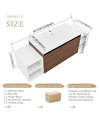 Sillysis Wall Mounted Bathroom Vanity with Resin Sink and Open Storage Shelves for Small Modern