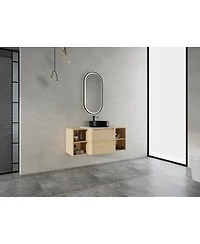 Sillysis Wall Mounted Bathroom Vanity with Ceramic Vessel Sink, Stone Top and Storage Shelves for Modern Bathrooms