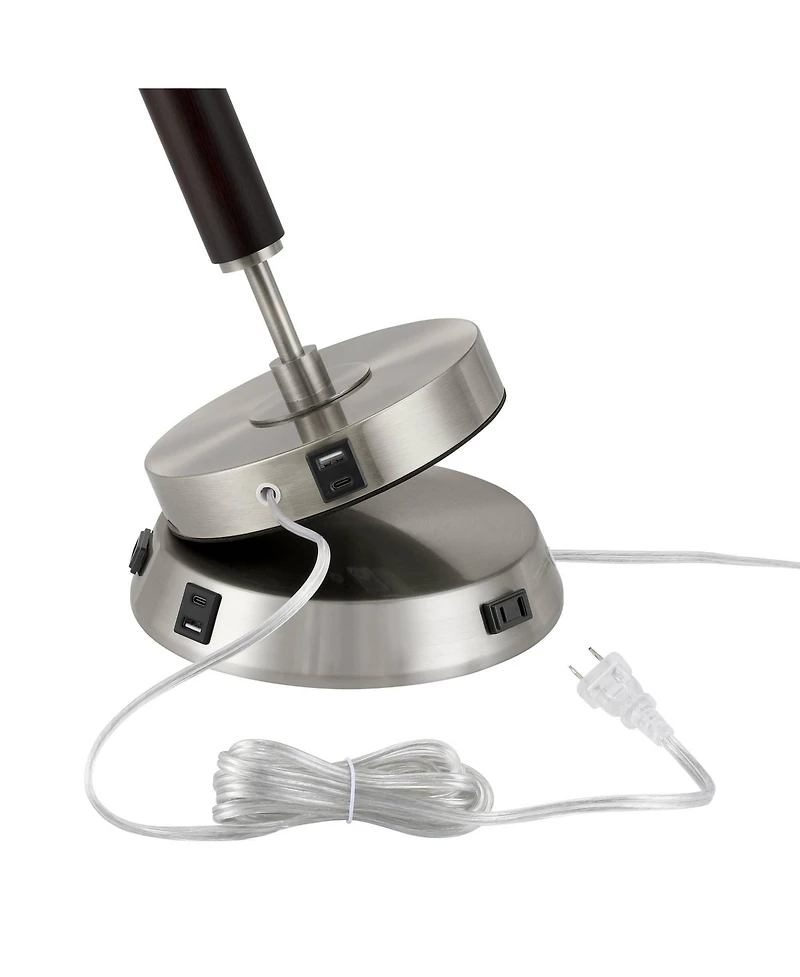 Possini Euro Design Louie Modern Table Lamp 28 1/2" Tall Mercury with Usb and Ac Power Outlet in Base Glass Drum Shade for Bedroom Living Room Bedside