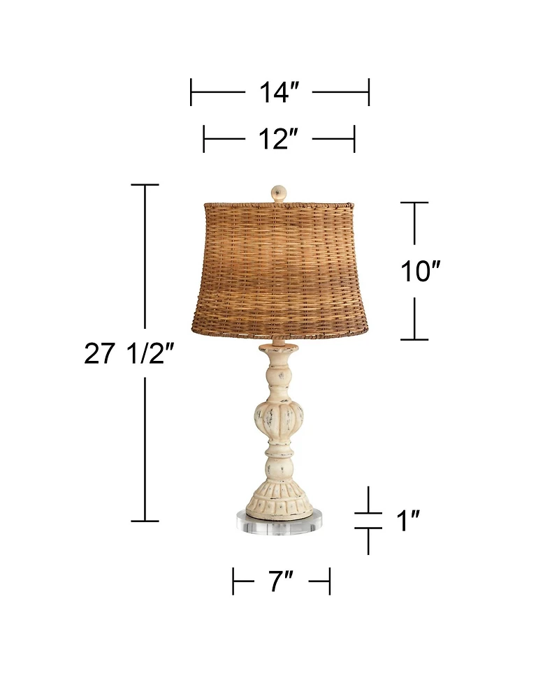 John Timberland Trinidad Rustic Farmhouse Table Lamps Set of 2 with Round Riser 27 1/2" Tall Rattan Drum Shade for Bedroom Living Room