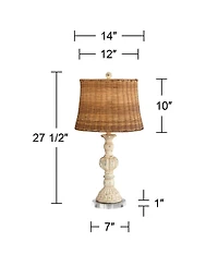 John Timberland Trinidad Rustic Farmhouse Table Lamps Set of 2 with Round Riser 27 1/2" Tall Rattan Drum Shade for Bedroom Living Room